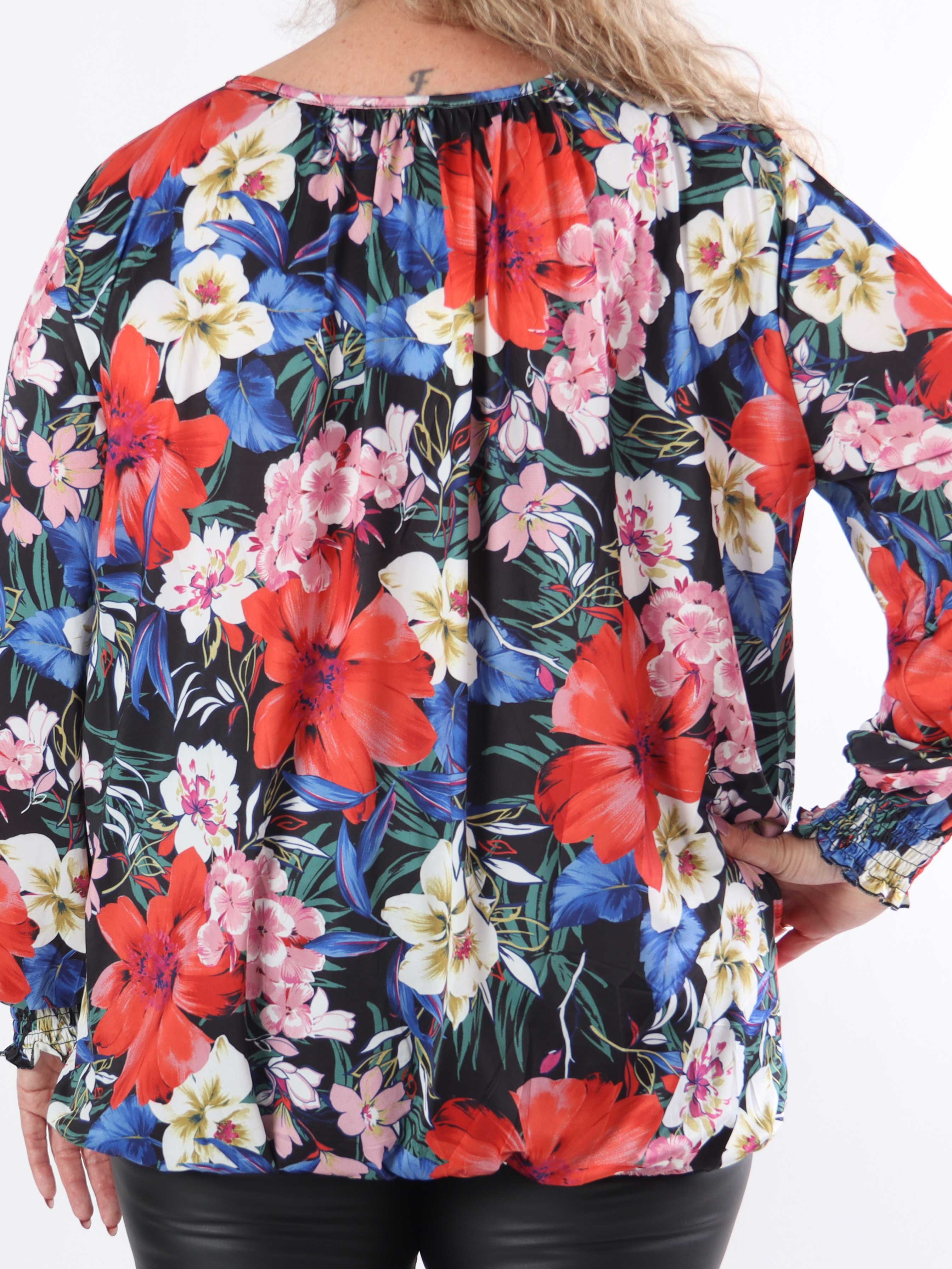 Miracle Floral L/S - Blus i plus size-modell med resår och långa ärmar